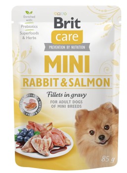 Brit Mini Pouch Rabbit Salmon, kawałki w sosie dla psów ras małych, 85 g