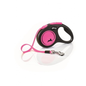 Flexi Neon M, smycz dla psa do 25 kg, czarno-różowa, taśma, 5 metrów