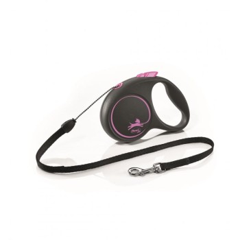 Flexi Black Design S, smycz dla psa do 12 kg, czarno-różowa, linka, 5 metrów