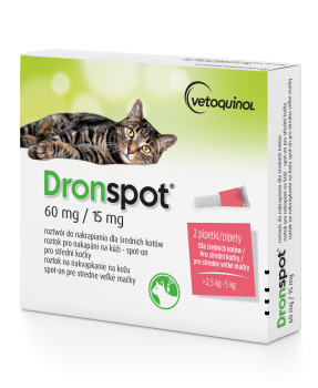 Vetoquinol Dronspot, krople na robaki i pasożyty dla średniego kota, 2 pipetki 0,70 ml