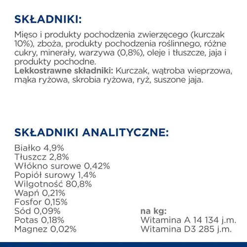 Skład Hill's PD Digestive Care i/d stews 354 g puszka — mokra karma dla psa ze schorzeniami żołądkowo-jelitowymi, potrawka z kurczakiem i dodatkiem warzyw