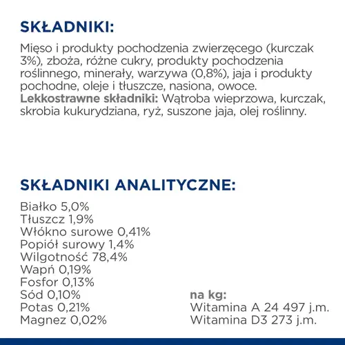 Skład Hill's PD i/d Low Fat Stews 354 g — mokra karma dla psa ze schorzeniami żołądkowo-jelitowymi oraz schorzeniami trzustki