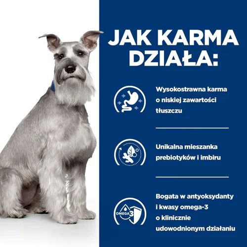 Jak działa Hill's PD Canine i/d low fat 360 g puszka — mokra karma dla psa z zaburzeniami układu pokarmowego