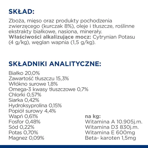 Skład Hill's PD Canine c/d 4 kg — sucha karma dla psa na kamienie w pęcherzu