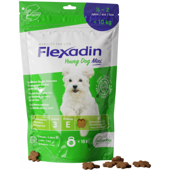 Vetoquinol Flexadin Young Dog Mini,  przekąska na stawy dla młodych psów, 60 kąsków