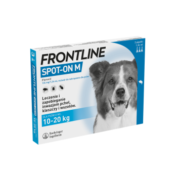 Boehringer Frontline Spot on pies M, preparat od pcheł i kleszczy dla psów 10 - 20 kg, 3 sztuki