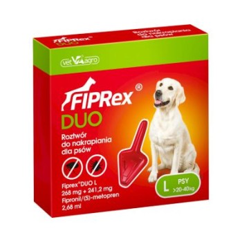 VetAgro Fiprex Duo L Pies 20-40 kg, krople na pchły i kleszcze, 1 pipeta