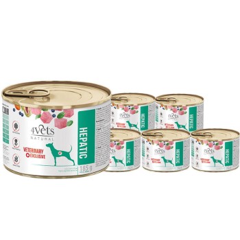 4Vets Natural Dog Hepatic, mokra karma dla psów z chorą wątrobą, 6 × 185g