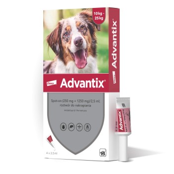 Advantix Spot On L Pies 10-25 kg, krople na pchły i kleszcze dla psów, 4 pipetki
