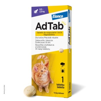 Elanco AdTab, tabletka na pchły i kleszcze dla kota o wadze 0,5- 2 kg
