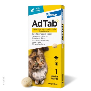 Elanco AdTab, tabletka na pchły i kleszcze dla kota o wadze 2 - 8 kg