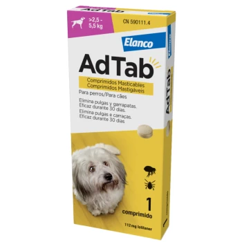 Elanco AdTab, tabletka na pchły i kleszcze dla psów o wadze 2,5 - 5,5 kg