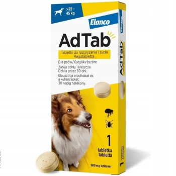 Elanco AdTab, tabletka na pchły i kleszcze dla psów o wadze 22 -45 kg
