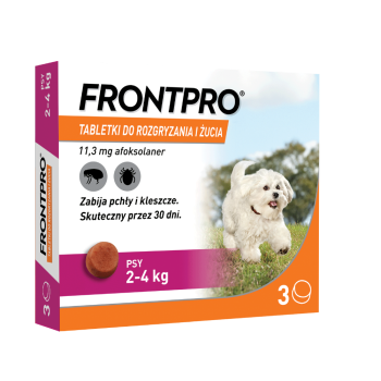 FrontPro Tabletki dla Psów 2-4 kg , Ochrona przed Pchłami i Kleszczami, 3 x 11 mg