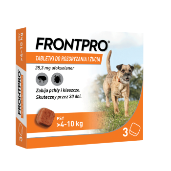 FrontPro Tabletki dla Psów 4-10 kg , Ochrona przed Pchłami i Kleszczami, 3 x 28 mg