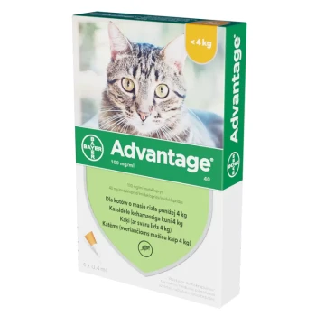 Advantage - roztwór do nakraplania przeciwko pchłom, dla kotów poniżej 4 kg, 4 pipetki
