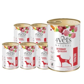 4Vets Natural Dog Renal, karma dla psów z niewydolnością nerek, 6 x 400 g
