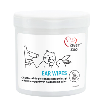 Over Zoo Ear Wipes, chusteczki do pielęgnacji uszu dla psa, kota i innych zwierząt, z aloesem, łagodzące, 50 sztuk