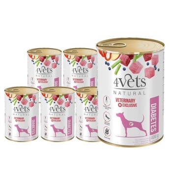 4Vets Natural Dog Diabetes, mokra karma dla psów z cukrzycą, 6 × 400g