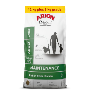 Arion Original Maintenance Large Breed Chicken, sucha karma dla dorosłych psów dużych ras, z kurczakiem, 12 kg plus 3 kg gratis 