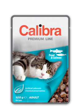 Calibra Cat Premium Adult Trout Salmon, mokra karma w sosie dla dorosłych kotów, 100 g