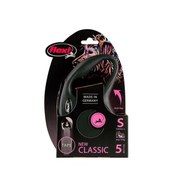 Flexi New Classic S, czarno-srebrna smycz dla psa do 15 kg, taśma, 5 metrów